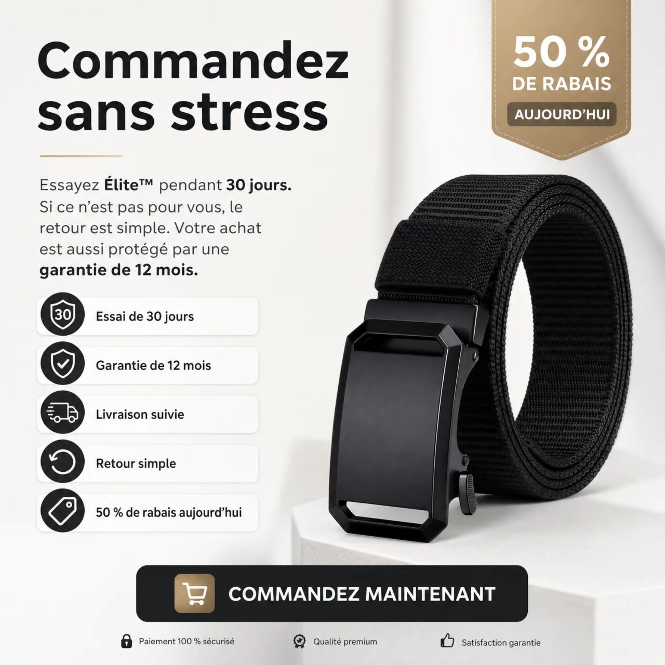 Élite™ — Ceinture tactique robuste, confortable et stable pour homme | Rivaro